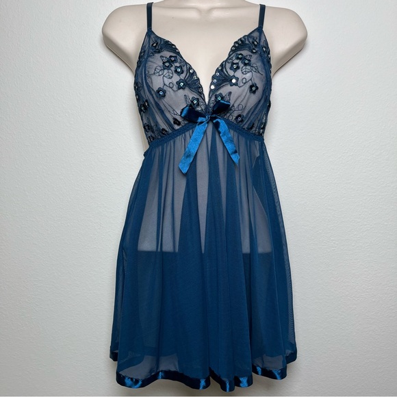 Women y2k‎ Babydoll Asymmetrical Top Medium Blue Lace Model off Duty Fairy Ether - Picture 1 of 11